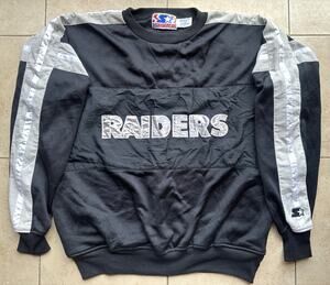 LA Raiders 90s STARTER Pullover sweatshirt XL black silver Oakland NFL vintage